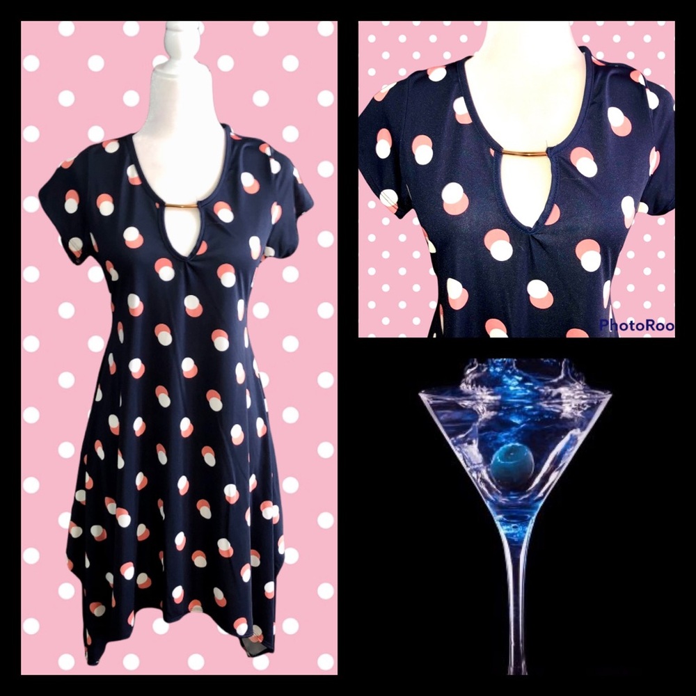 French Atmosphere Navy Polka Dot Dress